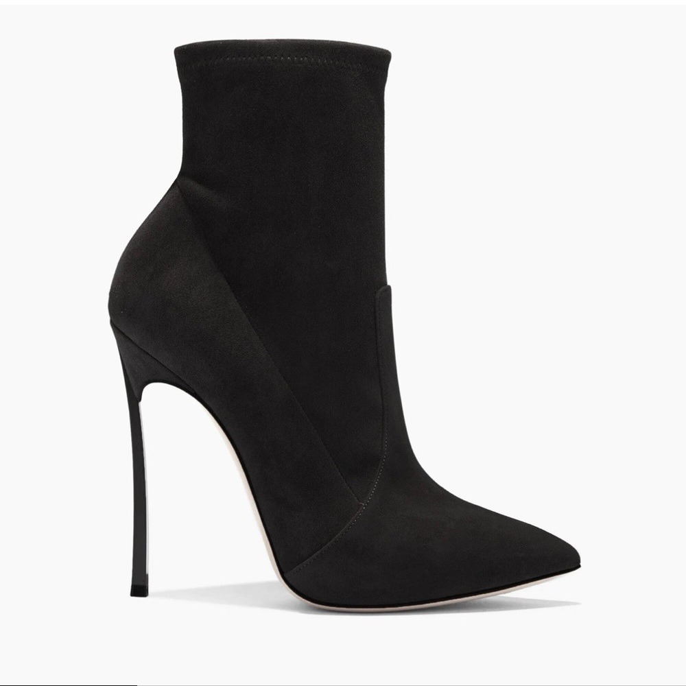 Casadei Black Stretch Suede Ultra High ‘Blade’ Ankle Boots, Size 37